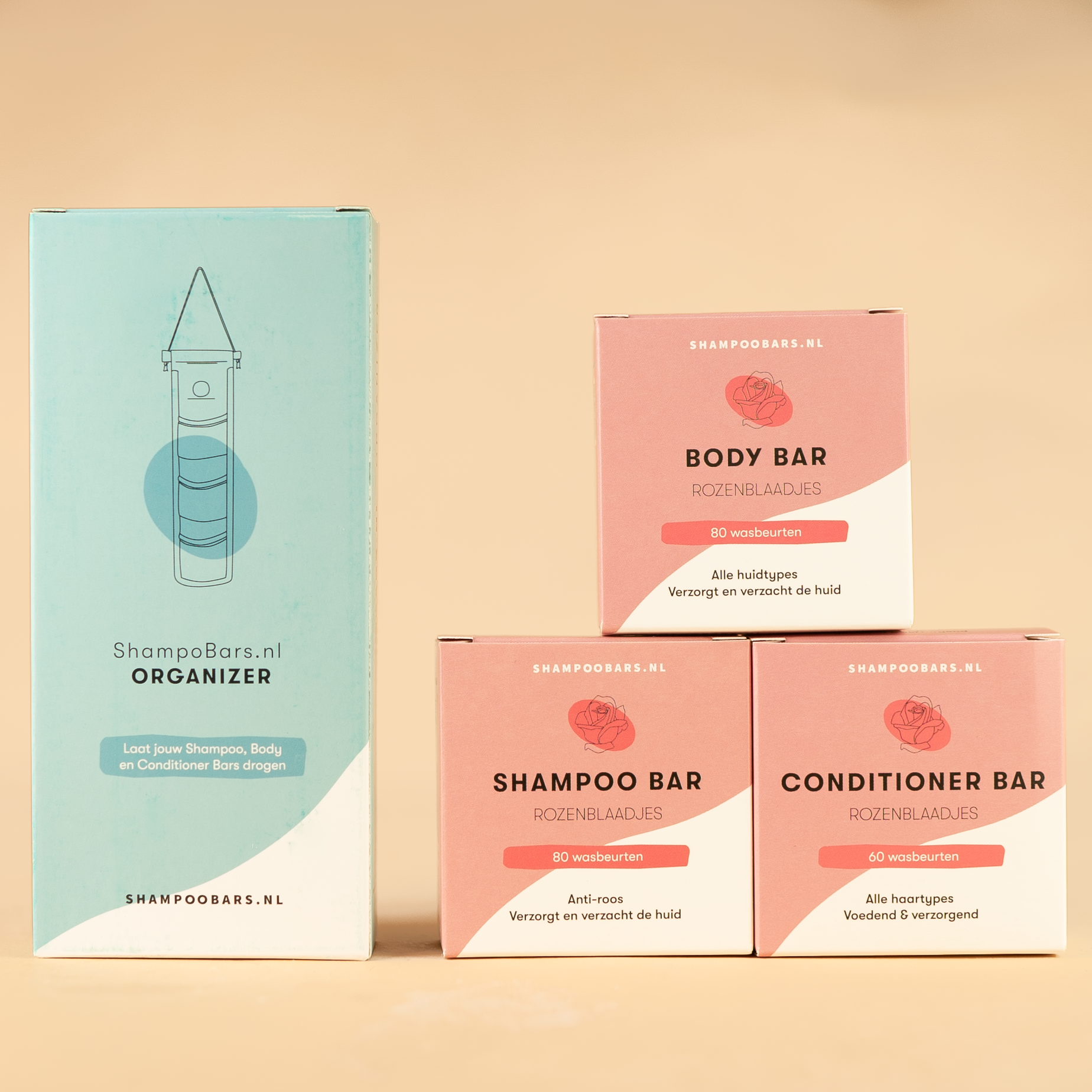Shampoo, Body&Conditioner Bar Rozenblaadjes+ Bar Organizer | Hang op en laat opdrogen | Wasbaar