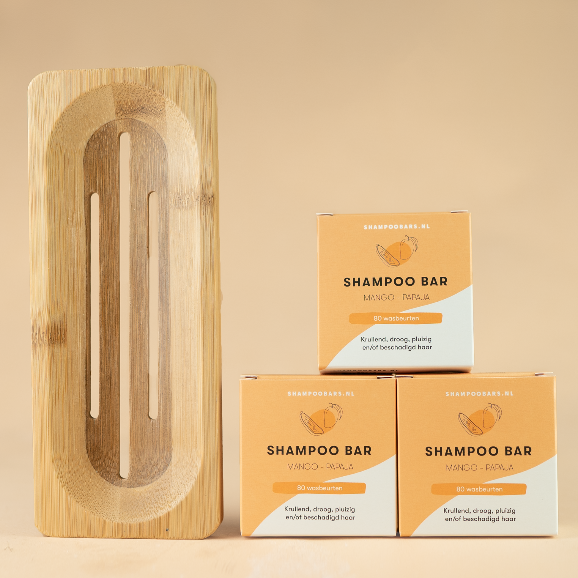 3x Shampoo Bar Mango Papaja + Bamboe plank bundel